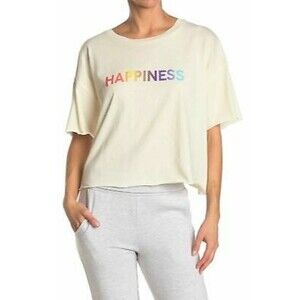 Abound Happiness Crop T-Shirt Top Size S Short Sleeve Ivory Oversized NWT B81